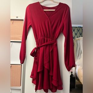 Red long sleeve cocktail dress